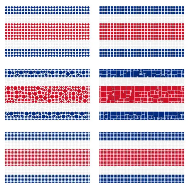 Vector illustration of Mosaic Costa Rica flag set