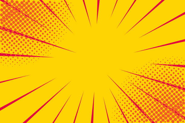 поп-арт ретро комикс. желтый фон. молния взрыва полутоновых точек. иллюстрация мультфильма против вектора - жёлтый иллюстрации stock illustrations
