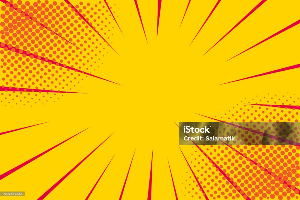 Pop art retro comic. Yellow background. Lightning blast halftone dots. Cartoon vs. Vector Illustration Backgrounds stock vector