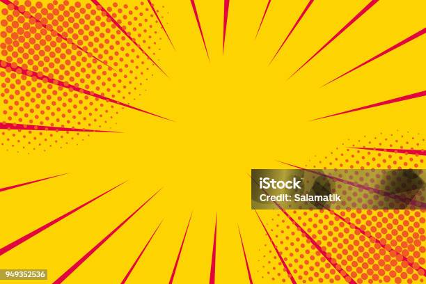 Pop Art Retro Comic Yellow Background Lightning Blast Halftone Dots Cartoon Vs Vector Illustration Stock Illustration - Download Image Now