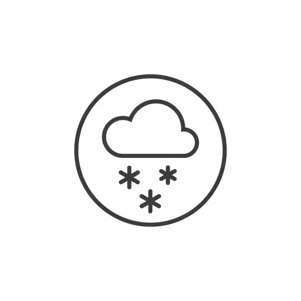 Vector illustration of linear snowfall icon in the round farme