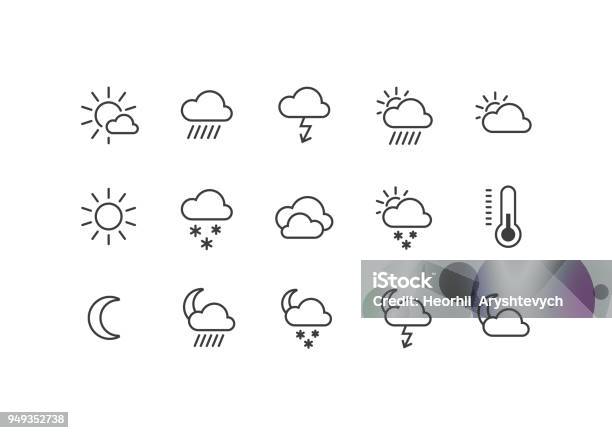 黒と白の天気アイコンのセット - アイコンのベクターアート素材や画像を多数ご用意 - アイコン, 太陽, 天気