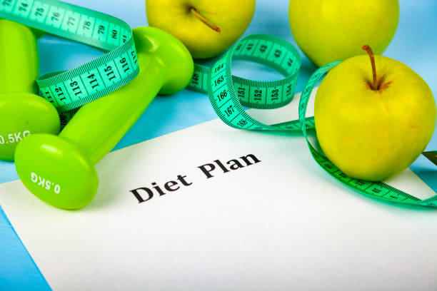 istock Apples, dumbbells, diet plan and measuring tape 949356384