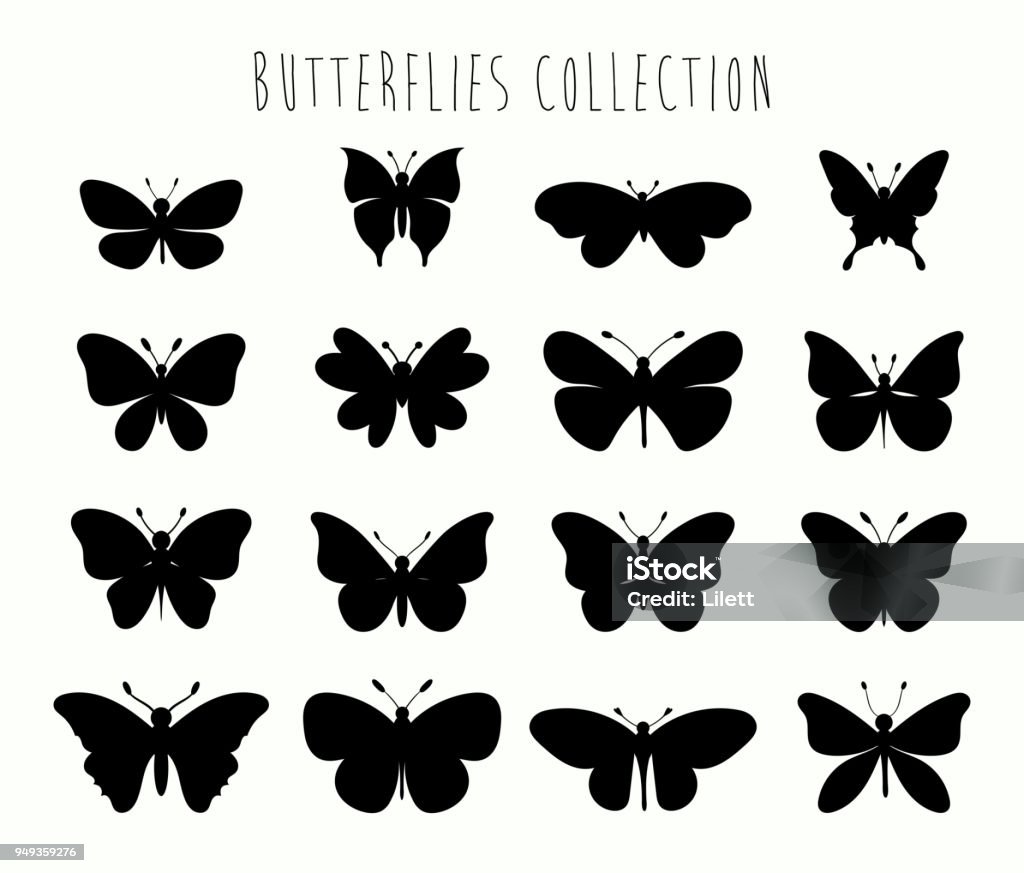 形状の異なる黒蝶コレクション - チョウのロイヤリティフリーベクトルアート