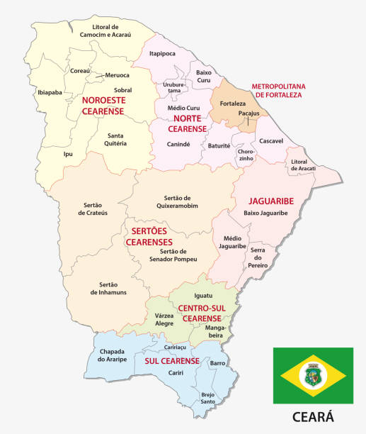 ilustrações, clipart, desenhos animados e ícones de ceara mapa político e administrativo com bandeira - ceara state