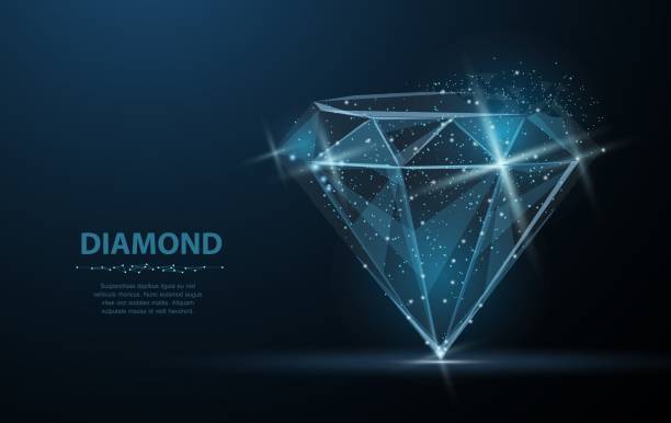 Diamond. Low poly wireframe mesh. Jewelry, gem, luxury and rich symbol, illustration or background Diamond. Low poly wireframe mesh with crumbled edge and looks like constellation on blue night sky with dots and stars. Jewelry, gem, luxury and rich symbol, illustration or background diamond gemstone stock illustrations