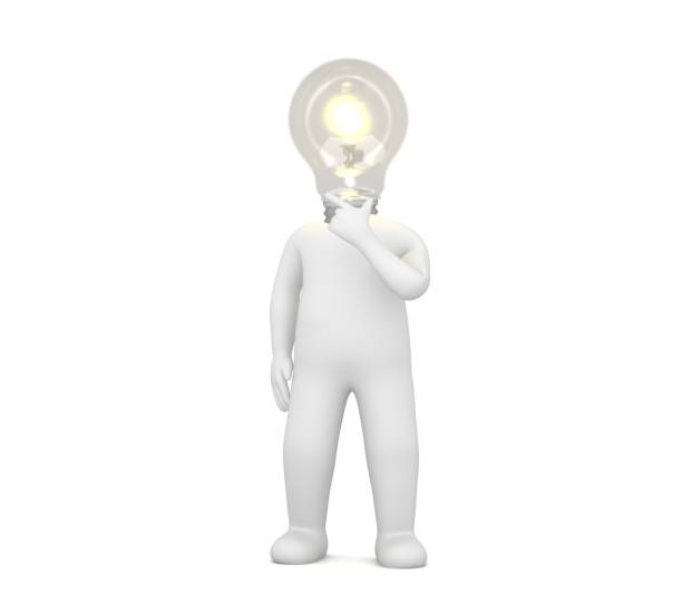 istock idea man person woman stick figure 3d people with light bulb head thinking about problems rendering cut out on white background 949361356