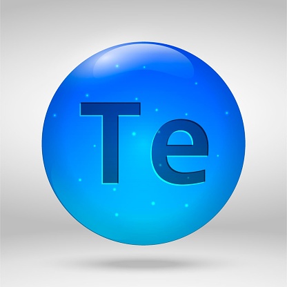 Tellurium element of the periodic table. Vector 3D glossy drop pill capsule icon
