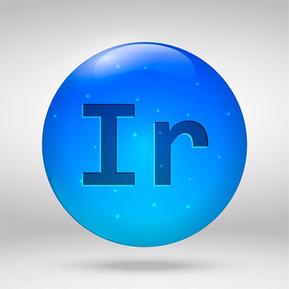 Iridium element of the periodic table. Vector 3D glossy drop pill capsule icon