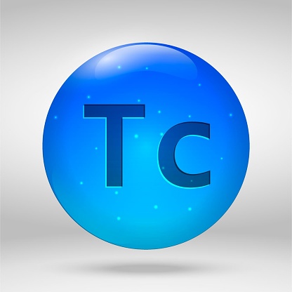 Technetium element of the periodic table. Vector 3D glossy drop pill capsule icon