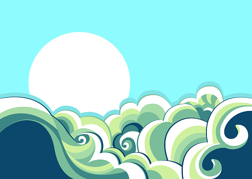 Sea waves background. Vintage illustration of sea landscape