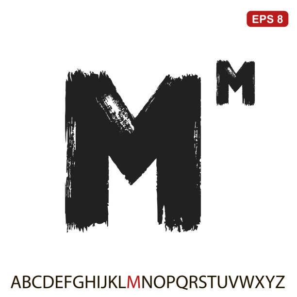 ilustraciones, imágenes clip art, dibujos animados e iconos de stock de letra "m" de la vector mano capital negro sobre un fondo blanco. - letter m paint alphabet sign