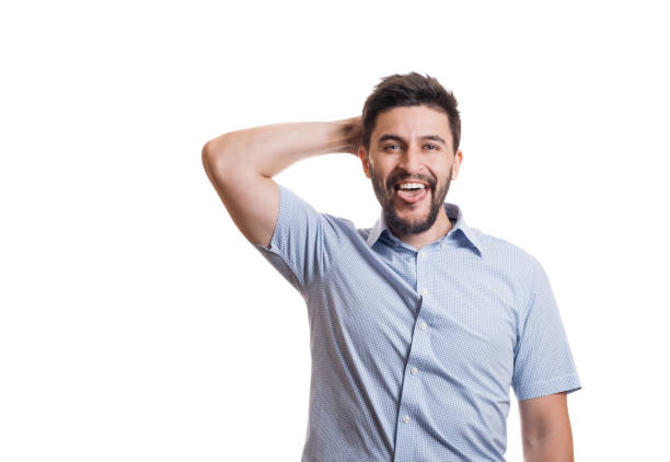 istock Man in shirt showing gestures and emotions 949370480