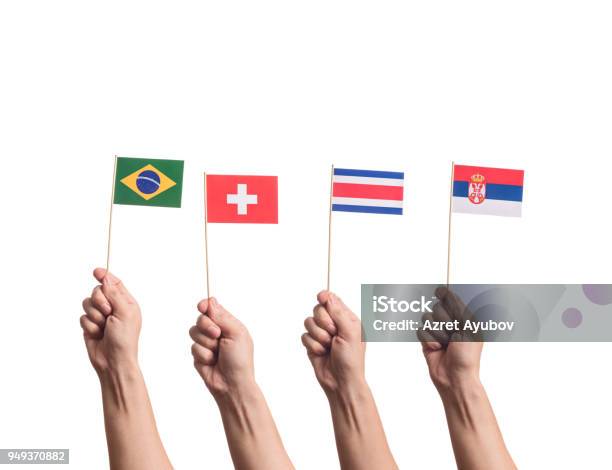 National Flags In Hands Stock Photo - Download Image Now - Flag, Hand, Brazil