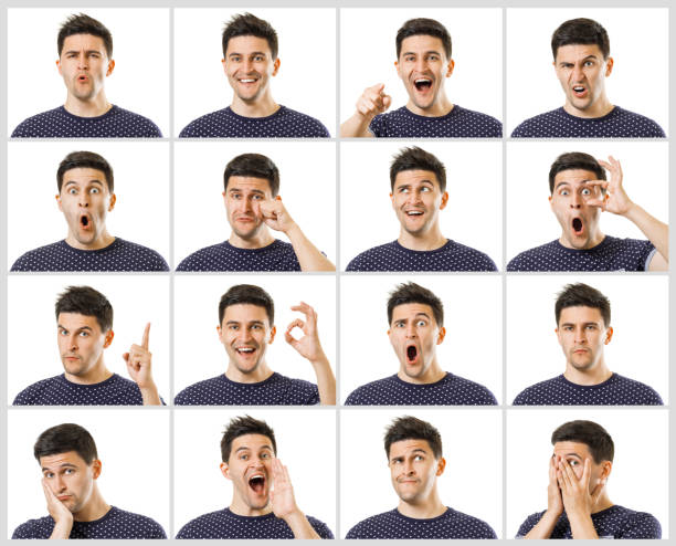 ensemble d’expressions du visage hommes - people smiling variation multiple image photos et images de collection