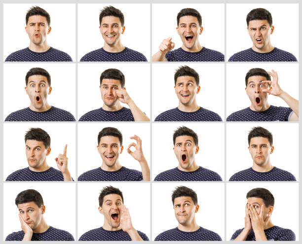 conjunto de expressões faciais de homens - happy sad face man - fotografias e filmes do acervo