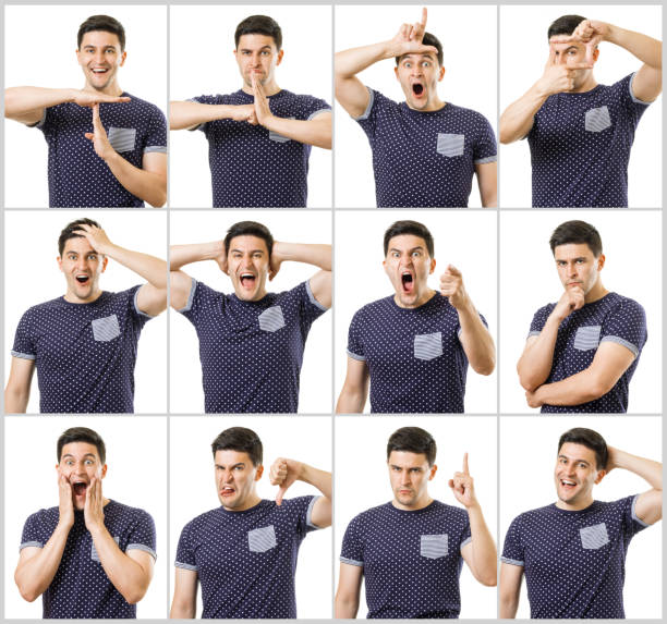 ensemble d’expressions du visage hommes - people smiling variation multiple image photos et images de collection