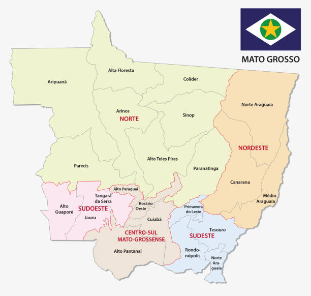 mato grosso administrative and political map with flag mato grosso administrative and political vector map with flag grosso stock illustrations