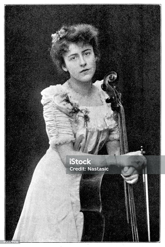 Portrait of Elsa Ruegger, cellist for the Detroit String Quartet Illustration of a Portrait of Elsa Ruegger, cellist for the Detroit String Quartet 19th Century Style stock illustration