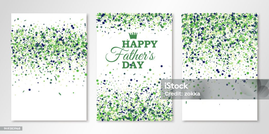 Banners set with green confetti on white. Vector flyer design templates for Fathers Day invitation cards, brochure design, certificates. All layered and isolated Golf stock vector