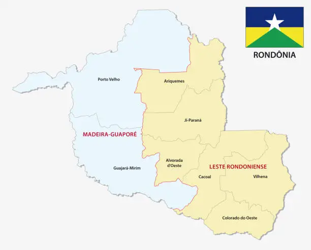 Vector illustration of rondonia administrative and political map with flag