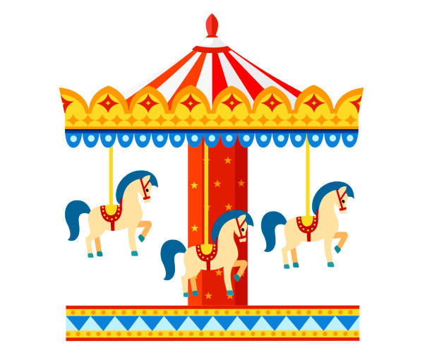 istock Colorful carousel with horses. Amusement park concept. Vector illustration isolated on white background. Website page and mobile app design 949390434