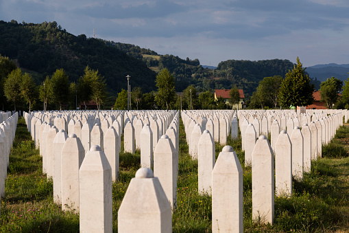 Srebrenica, Bosnia-Herzegovina, July 16 2017: Potocari, Srebrenica memorial and cemetery for the victims of the genocide