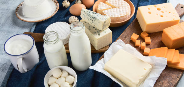 diferentes tipos de productos lácteos - yogur fotos fotografías e imágenes de stock