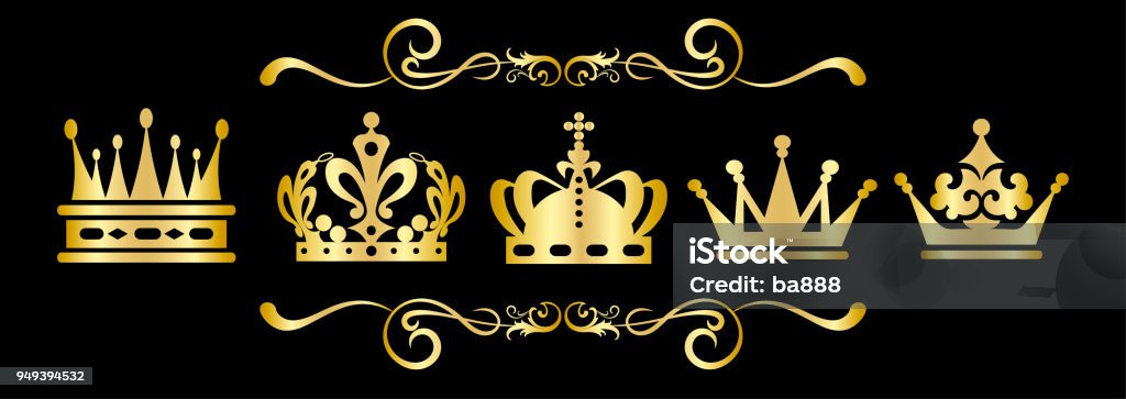 Gold Crown on black background Gold Crown on black background, vector Crown - Headwear stock vector