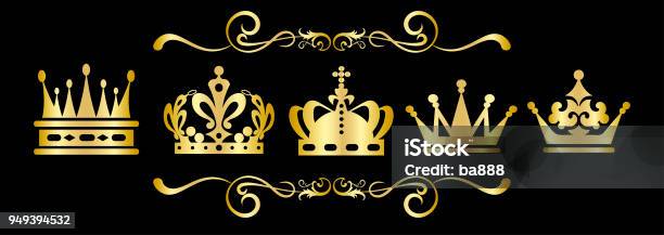 Gold Crown On Black Background Stock Illustration - Download Image Now - Crown - Headwear, Queen - Royal Person, Award