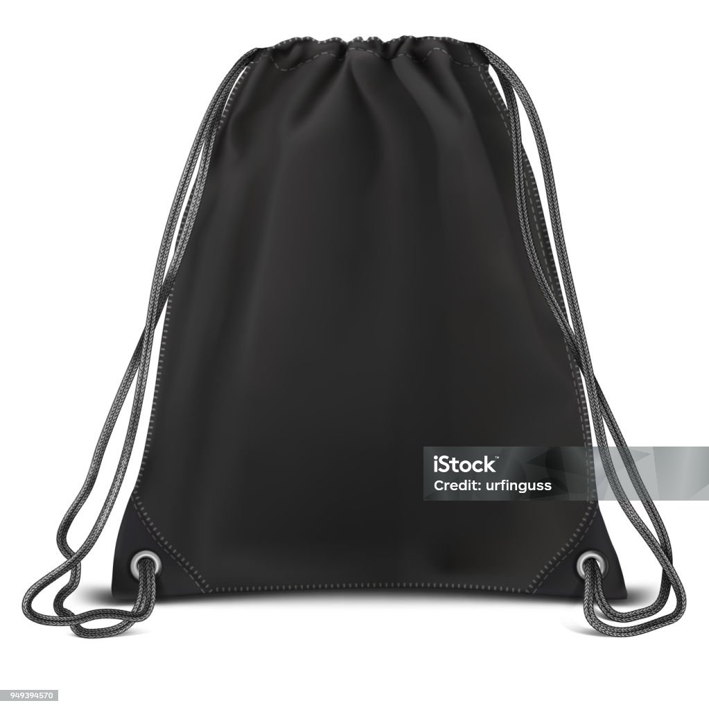 Vector Black Mock up Backpack bag Drawstring Bag stock vector