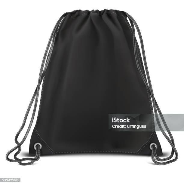 Vector Black Mock Up Backpack Bag Stock Illustration - Download Image Now - Drawstring Bag, Backpack, Black Color