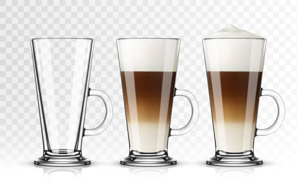 ilustrações de stock, clip art, desenhos animados e ícones de vector illustration of coffee latte in glass on transparent background - café macchiato