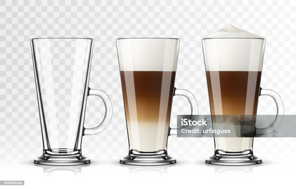 Vector illustration of coffee latte in glass on transparent background Latte stock vector