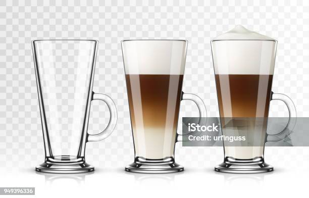 Vector Illustration Of Coffee Latte In Glass On Transparent Background Stock Illustration - Download Image Now