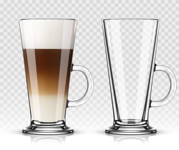 Vector illustration of coffee latte in glass on transparent background Vector illustration of coffee latte in glass on transparent background food sample cups stock illustrations
