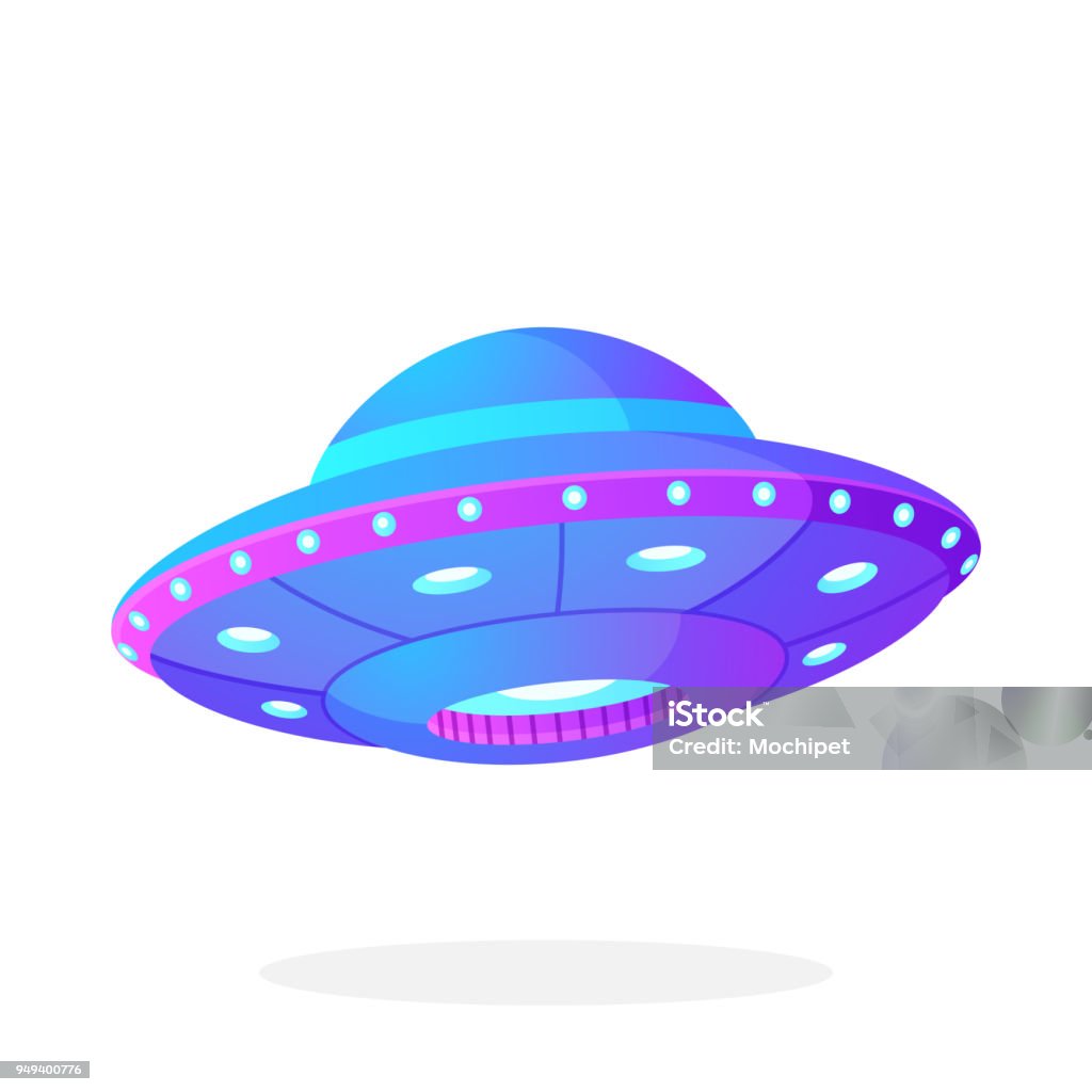Ultra violet UFO space ship in vlakke stijl - Royalty-free UFO vectorkunst