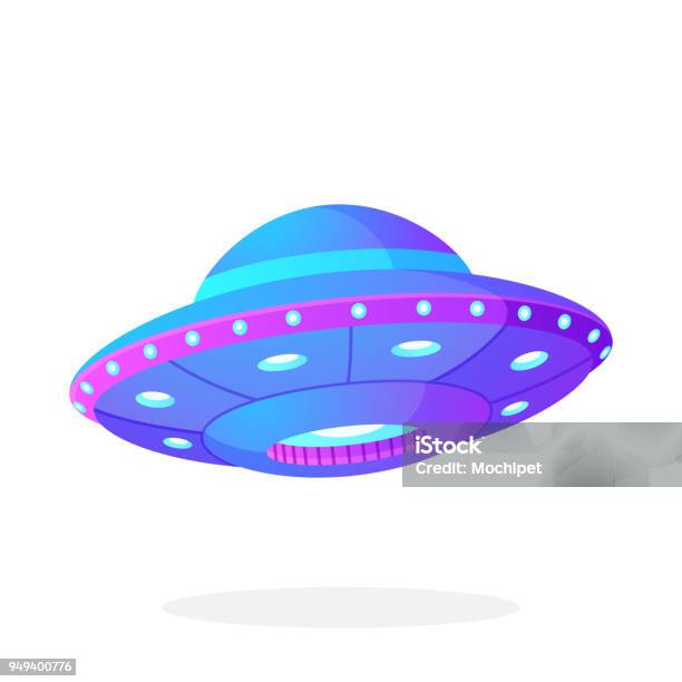 Ultra Violet Ufo Space Ship In Vlakke Stijl Stockvectorkunst en meer beelden van UFO - UFO, Buitenaards wezen, Schattig