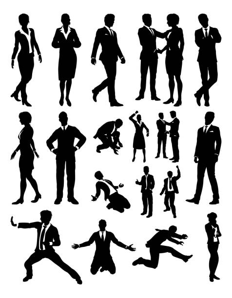 People Business Silhouettes A business people silhouettes set shadow team business business person stock illustrations