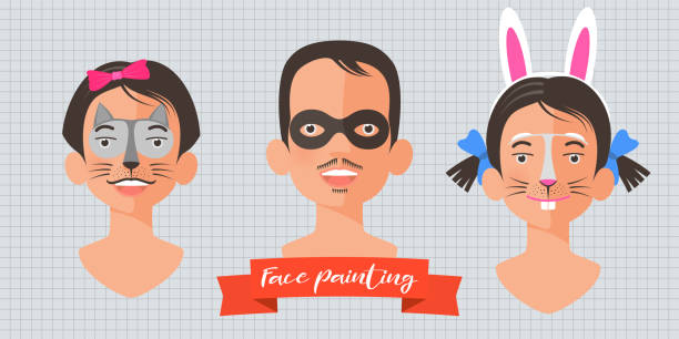 ilustrações, clipart, desenhos animados e ícones de as crianças enfrentam conjunto de pintura de ilustrações vetoriais - face paint child paint rabbit