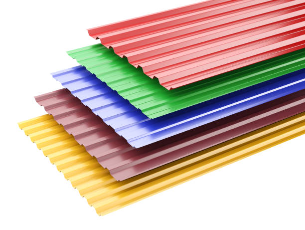 istock Metal corrugated roof sheets, with various colors. 949418604