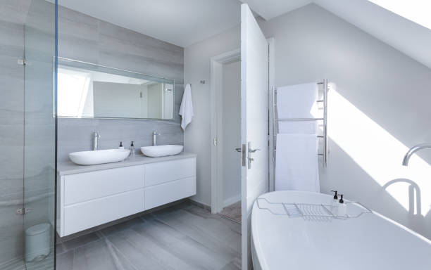 Modern minimalist bathroom stock photo