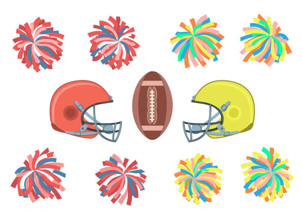 us-amerikanischer american-football-kollektion. - football helmet american football yellow american football uniform stock-grafiken, -clipart, -cartoons und -symbole