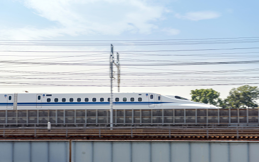 Kiyosu city, AICHI, JAPAN - October 11, 2017: The Shinkansen bullet train which runs on the iron bridge