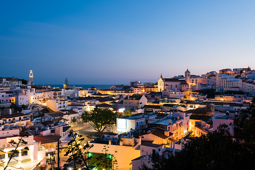 Casco antiguo de Albufeira en la noche, Algarve, Portugal photo