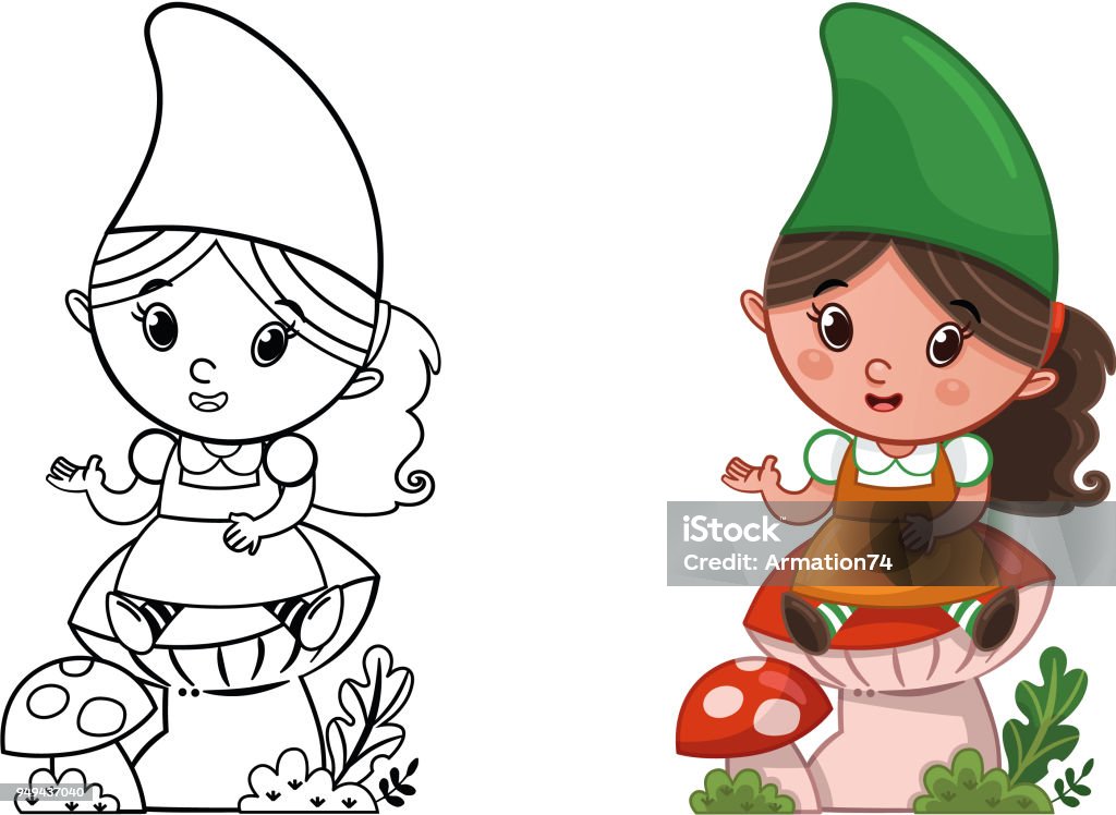 Cartoon Gnome Character Cartoon Gnome Character For Coloring Page Activity. (Vector illustration) Gnome stock vector