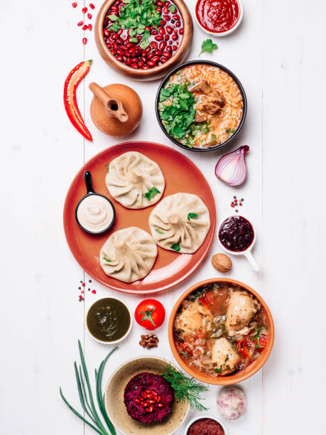 istock Georgian cuisine on white table top view 949442034