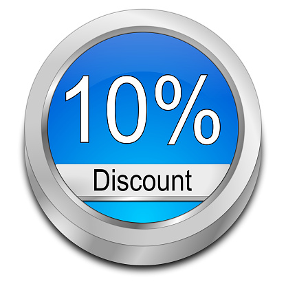 glossy blue 10% discount button - 3D illustration