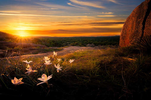 Stunning sunrise at Enchanted Rock State Park near Fredericksburg, TX