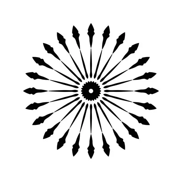 Vector illustration of Retro Sun burst shape. Vintage logo, label, badge. Vector design element, isolated. Minimal black firework burst